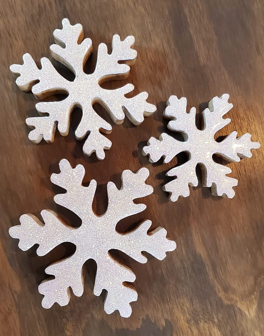MERRY CHRISTMAS 2-Sided Wood and Sparkle Snowflake Décor in Small, Medium,  and Large