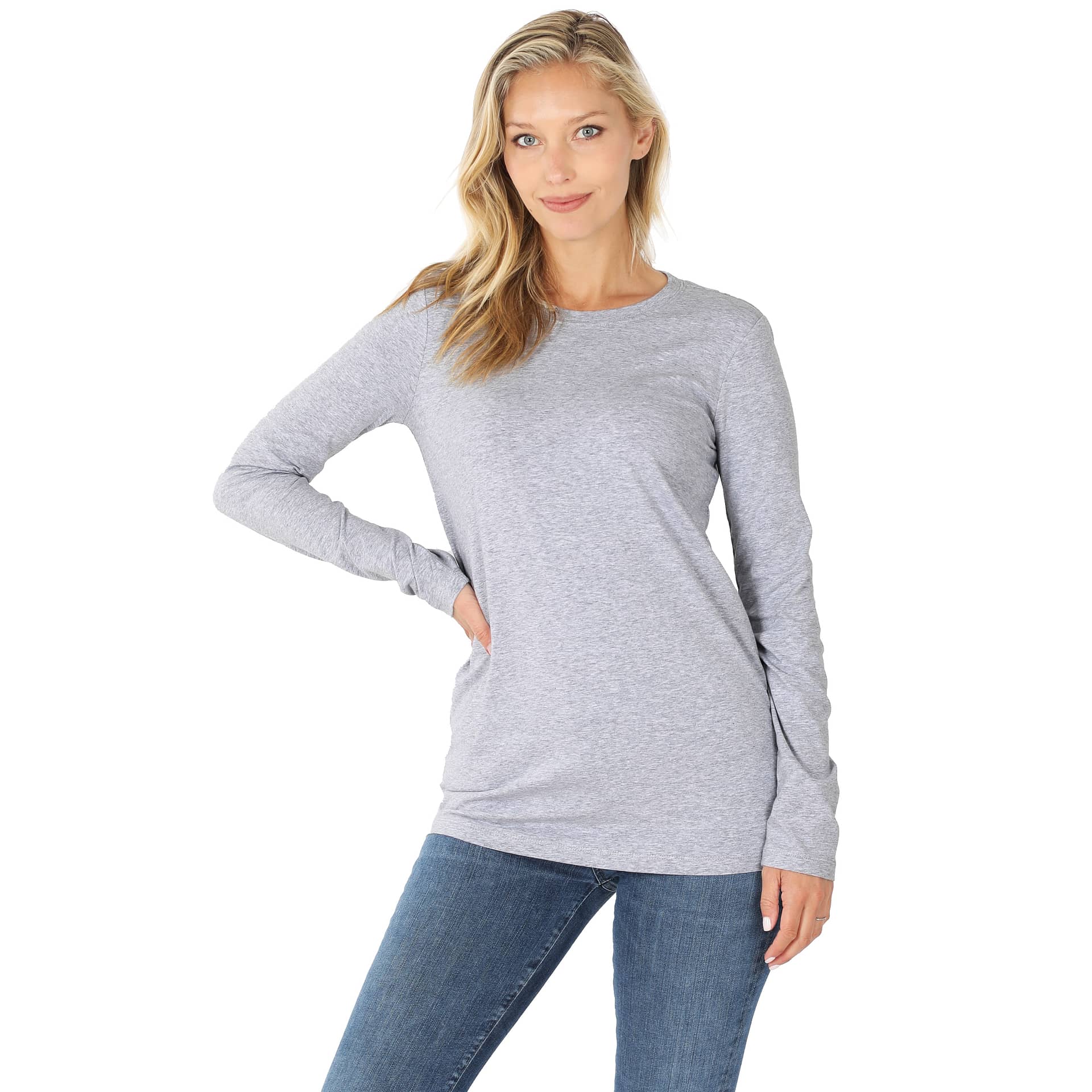 Zenana Outfitters Long Sleeve T-Shirt Heather Charcoal Gray Women's Large￼